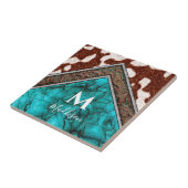 Western Faux Leather Turquoise Mix Monogram Tegeltje (Zijkant)