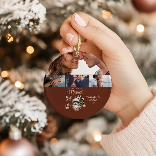 Western First Christmas Married 4 Photo Keramisch Ornament