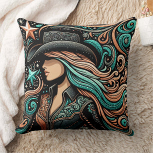 Western Gereed Leather Print Cowgirl Kussen
