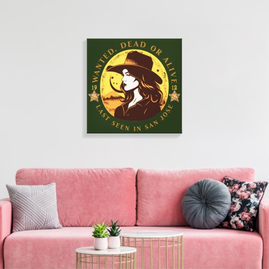Western Gezocht Cowgirl Canvas Afdruk (Insitu (Woonkamer))