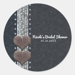 Western glam zwart leder en diamanten bier ronde sticker