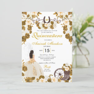 Western Goud Ivoor Charro Cowgirl Quinceañera Kaart