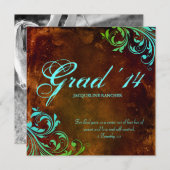 Western Grad Faire-part Vintage Bleu Brown (Devant / Derrière)