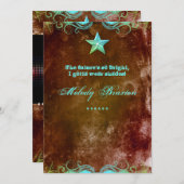 Western Graduation Faire-part Blue Brown Star (Devant / Derrière)