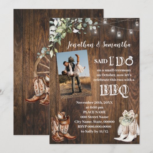 Western Greenery Said I do BBQ After Wedding Kaart (Voorkant / Achterkant)