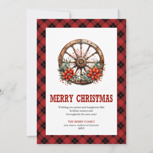 Western greeting card with wagon wheel plaid feestdagenkaart (Voorkant)