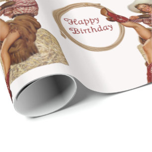 Western Happy Birthday  Cowgirl Cadeaupapier