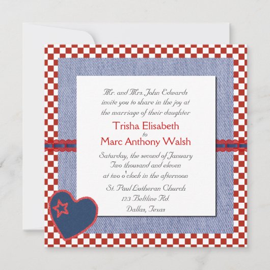 Western Heart and Checks Faire-part de mariage (Devant)