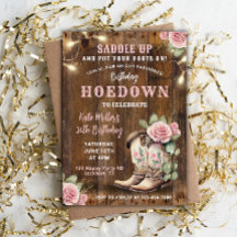Western Hoedown Floral Cowgirl Verjaardag met laar