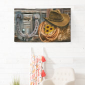 Western Hoefijzer Cowboy Pet Lasso Spandoek (Insitu)