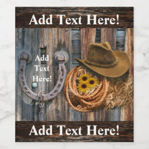 Western Hoefijzer Cowboy Pet Lasso Wijn Etiket