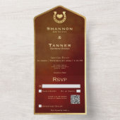 Western Hoefijzer & Hart Bourgondië & Goud QR Code All In One Uitnodiging (Binnen)