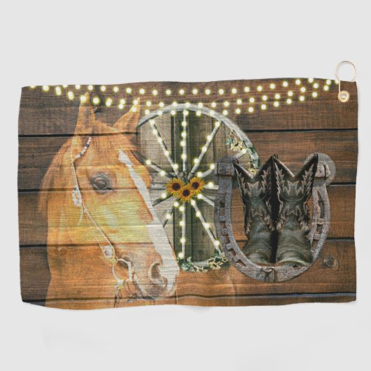 Western Hoefijzer zwoegwiel Cowboy Boots Golfhanddoek (Horizontaal)