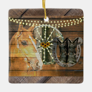 Western Hoefijzer zwoegwiel Cowboy Boots Keramisch Ornament