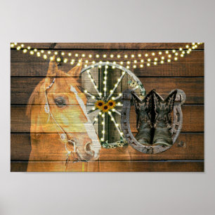 Western Hoefijzer zwoegwiel Cowboy Boots Poster