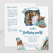 Western Horse Floral Birthday Invitation – White (Devant / Derrière)