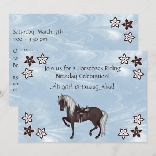 Western Horseback Riding Girls Invitation Annivers (Devant / Derrière)