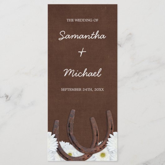Western Horseshoes et Daisies Programme de mariage (Devant)