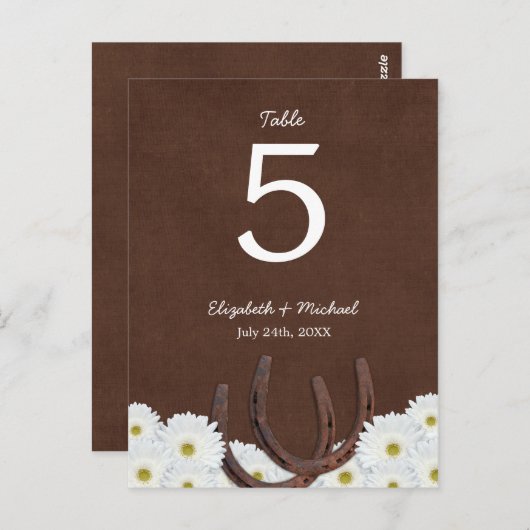 Western Horseshoes Mariage Numéro de table (Devant / Derrière)