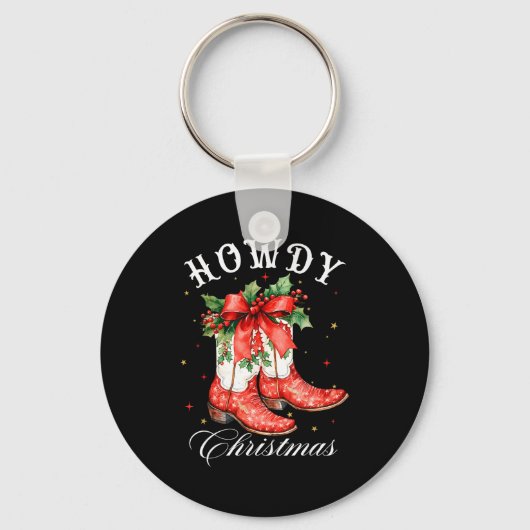 Western Howdy Christmas Cowgirl Boot Coquette Bow Sleutelhanger (Voorkant)