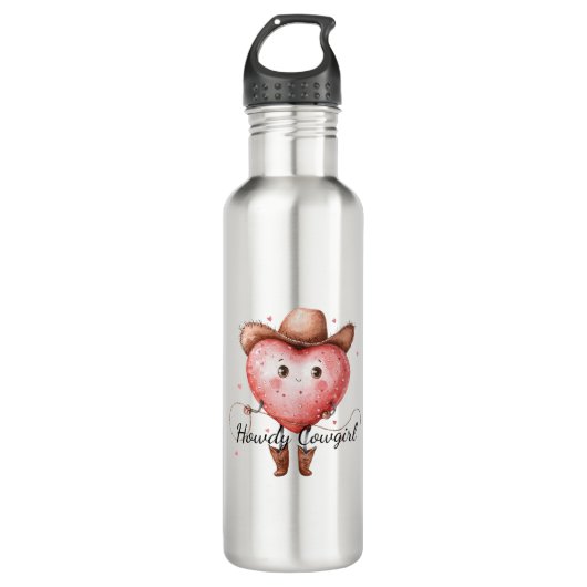 Western Howdy Cowgirl Heart Waterfles (Voorkant)