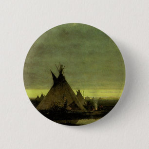 Western, Indiaas kamp in Dawn door Tavernier Ronde Button 5,7 Cm