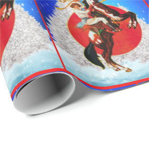 Western kerstfeest met cowgirl Horse Winter Scene Cadeaupapier