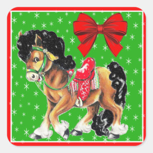 Western kersttaartje Pony met zadels Vierkante Sticker