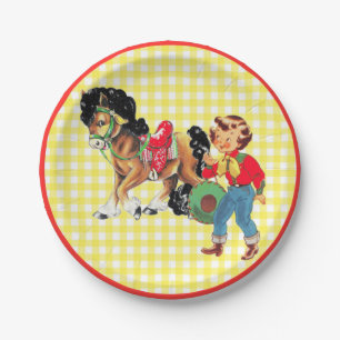 Western Kind van Cowgirl met paardenfeest Papieren Bordje