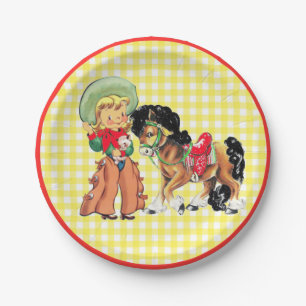 Western Kind van Cowgirl met paardenfeest Papieren Bordje