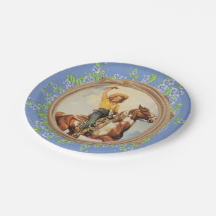 Western koeestpaard met hellende bloemen Papieren Bordje