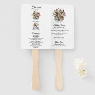 Western Land Boho Koe Schedel Wedding Programma Handwaaier