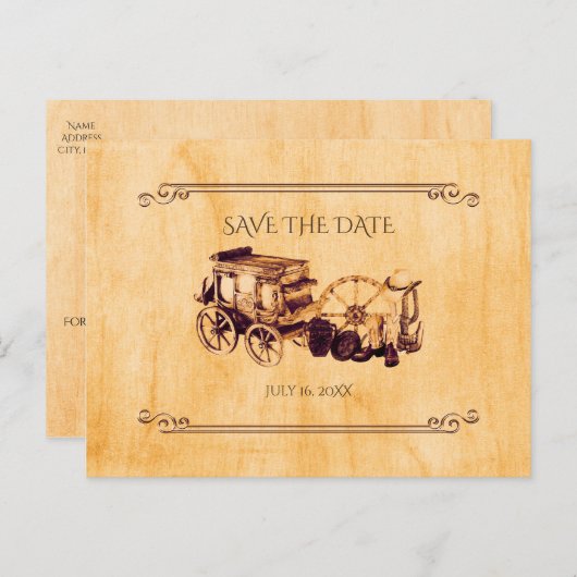 Western land bruiloft opslaan van de datum aankondigingskaart (Voorkant / Achterkant)