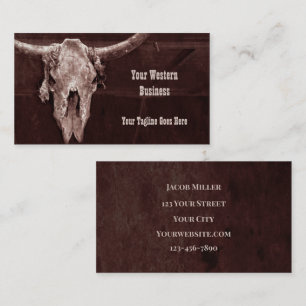 Western land Bruin Roestland Kowboy Bull Cow Skull Visitekaartje