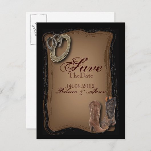 western land cowboy bruiloft opslaan van de datum aankondigingskaart (Voorkant / Achterkant)