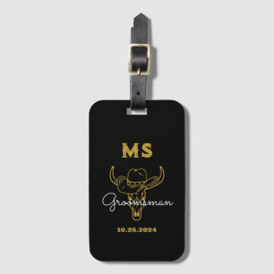 Western land Cowboy Monogram Beste man Groomsmen Bagagelabel
