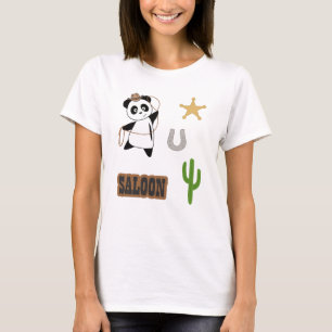 Western land Cowboy Panda Beer Saloon T-shirt