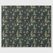Western Land Kerst Rustieke Cactus Cadeaupapier (Vlak)