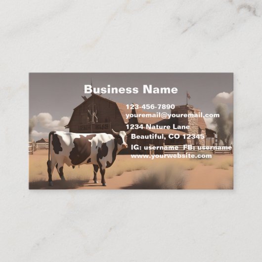 Western Land Koe Bull Visitekaartje (Voorkant)