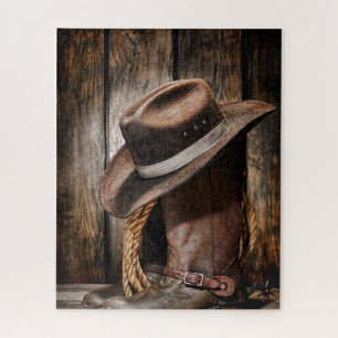 western land met bruine schuur en cowboylaarzen legpuzzel