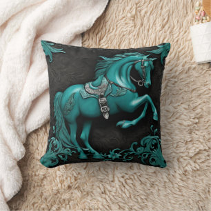 Western land Paardenrennen Turquoise Paard Kussen