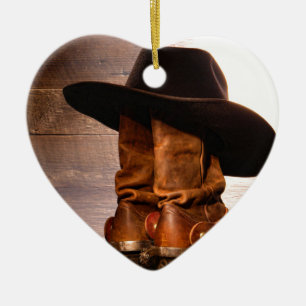 western land pet-schuur-houtcowboylaarzen keramisch ornament