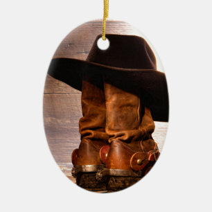western land pet-schuur-houtcowboylaarzen keramisch ornament