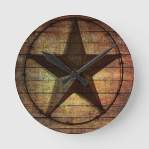 Western land Primitief Barn Wood Texas Star Ronde Klok