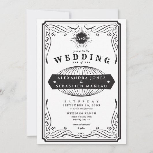 Western Land QR Code B&W Rustieke Bruiloft Kaart (Voorkant)