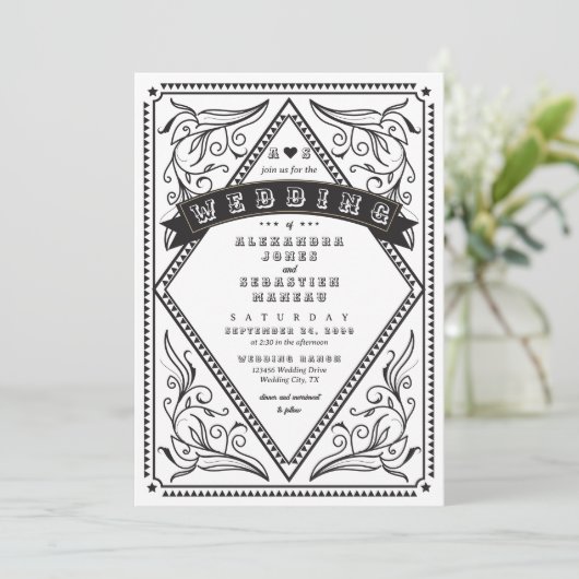 Western Land QR Code Rustieke Bruiloft Kaart (Staand voorkant)