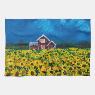 western land - roodbaars zomerzonnebloem theedoek
