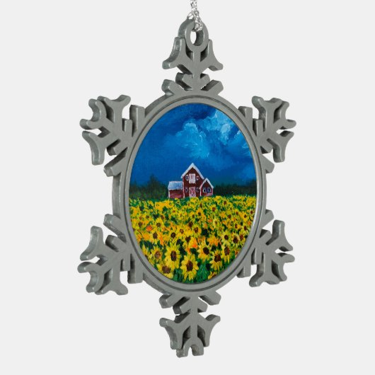 western land - roodbaars zomerzonnebloem tin sneeuwvlok ornament (Links)