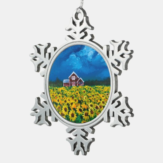 western land - roodbaars zomerzonnebloem tin sneeuwvlok ornament (Rechts)
