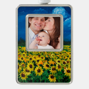 western land - roodbaars zomerzonnebloem verzilverd kader ornament